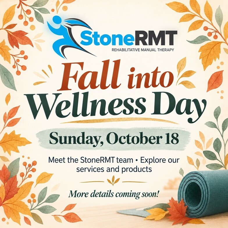 Fall Into Wellness Day at StoneRMT — Sunday, October 18; autumn leaves and a yoga mat.